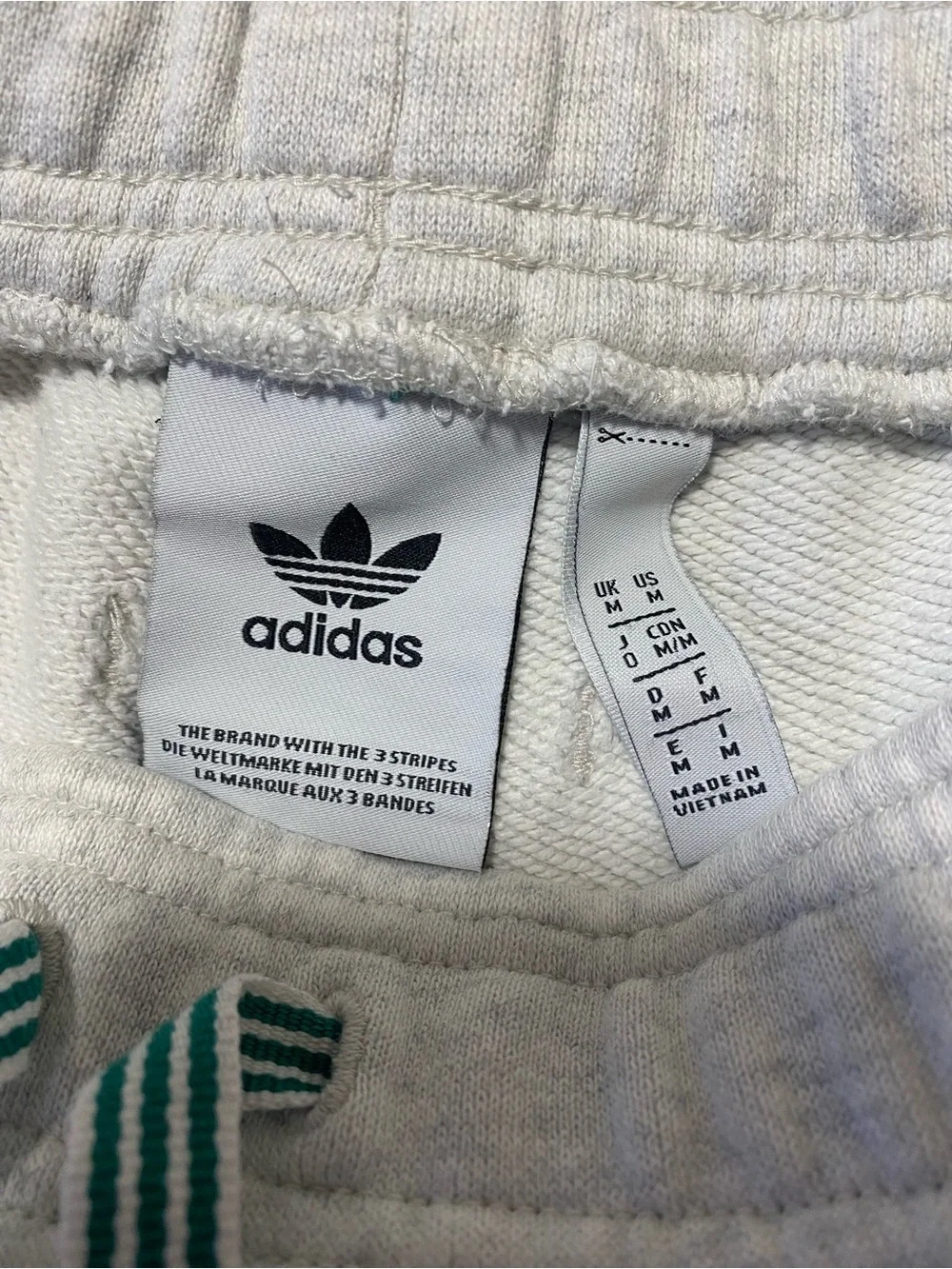 adidas Light Gray Athletic Shorts with Green-Trim Drawcord